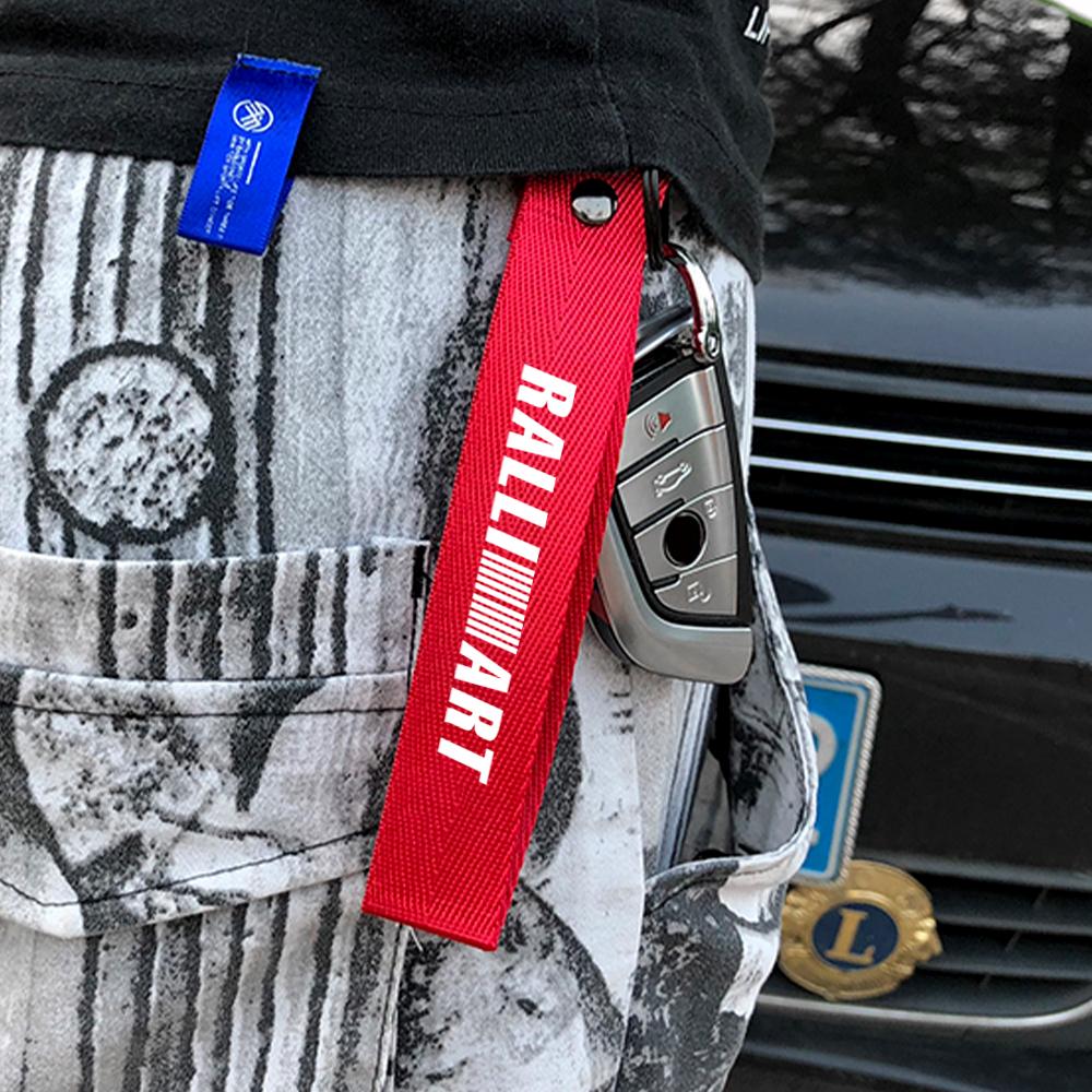 Cxfnzt1 1/2PCS Car Nylon Metal Emblem Keychain Lanyard Key Rings For Mitsubishi Eclipse Cross Space Star Outlander Asx Galant Fortis EX