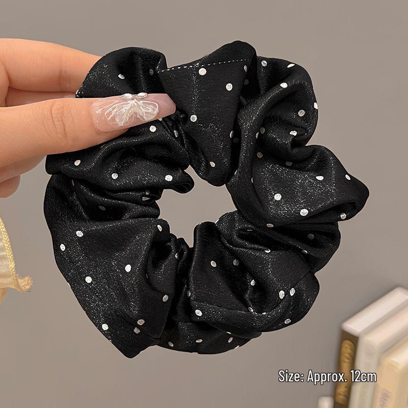 High-End French Satin Polka Dot Scrunchie - Elastic Hair Tie & Bun Accessory for Women