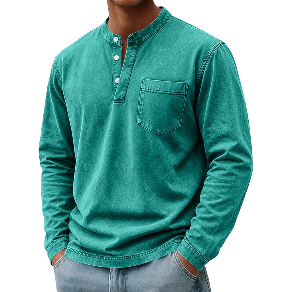 Men's Summer Long Sleeve Shirt Color Buttoned Pocket Casual Top for Everyday Wear