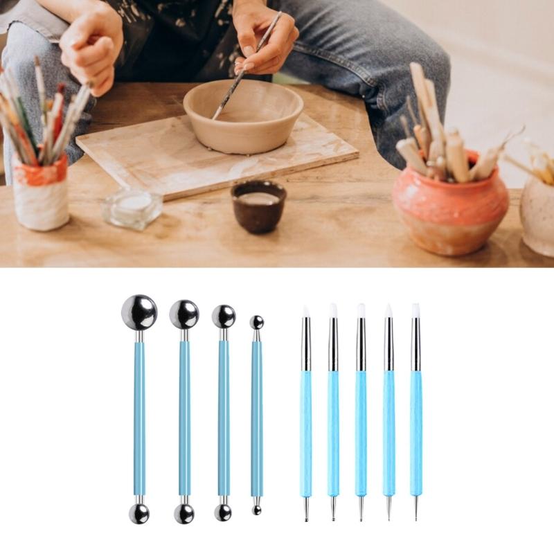 Professional Pottery Tool Set 9Pcs Double Ended Pottery Clay Texturing and Dotting Tool Ceramic Carving Tool
