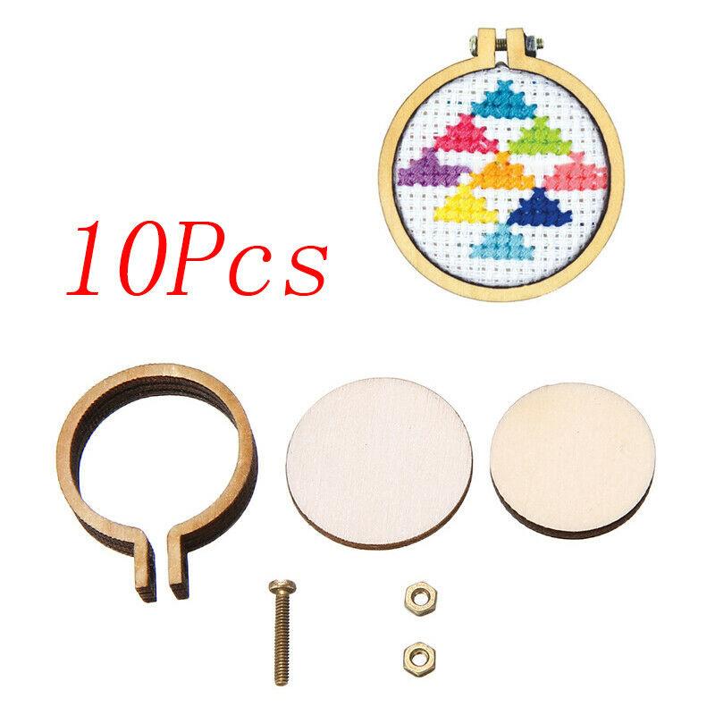 10x 20x Mini Embroidery Hoop Ring Wooden Cross Stitch Frame Handmade Pendant Crafts Embroidery Circle Sewing Kit