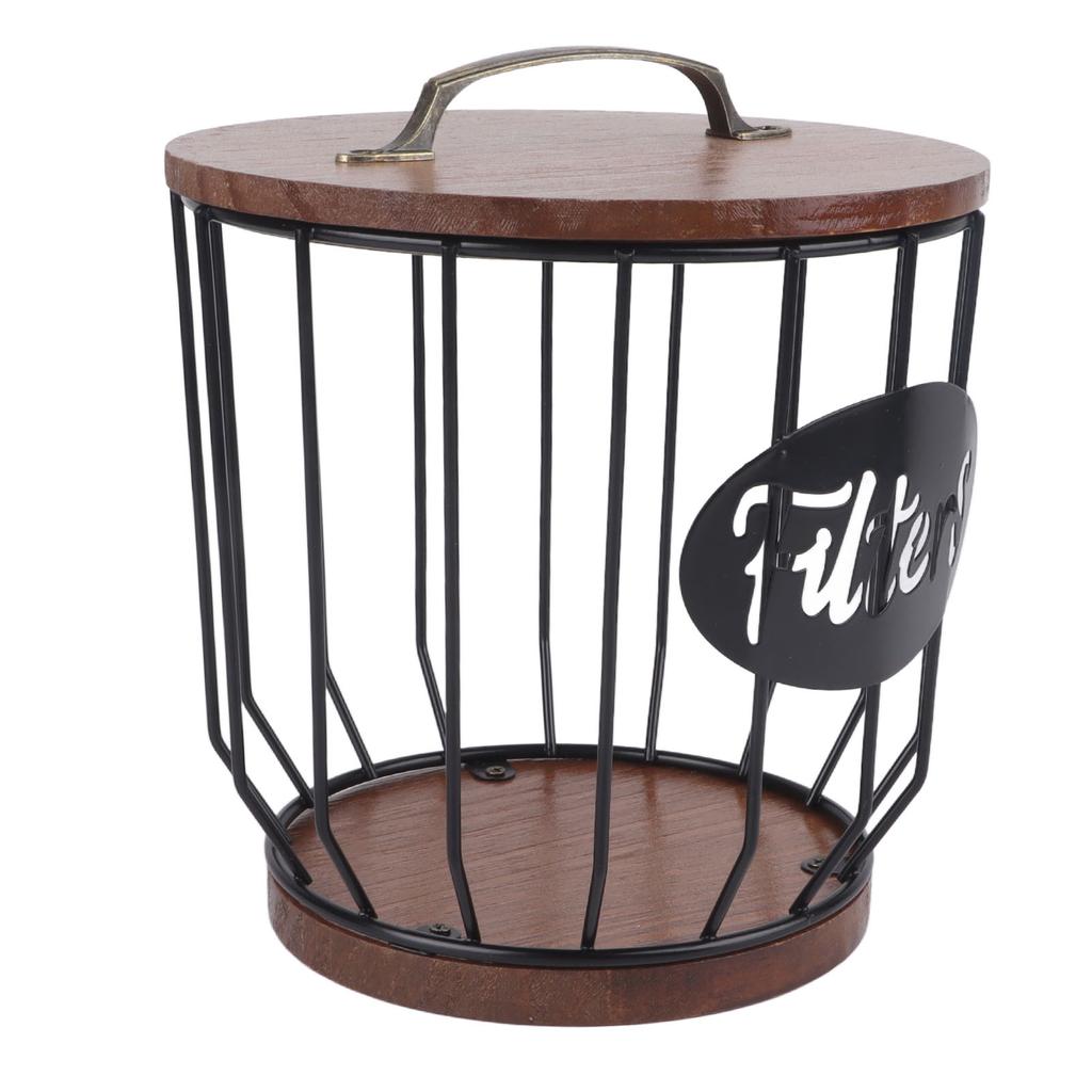 Rustic Coffee Filter Holder with Lid Coffee Filter Storage Container Coffee Pod Holder for Counter Coffee Bar Accessories Decor