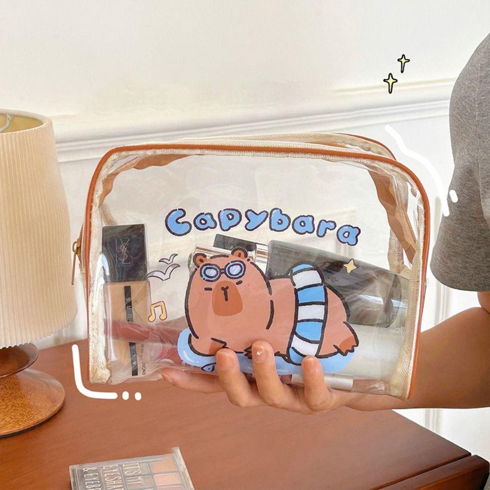 

Cartoon Makeup Storage Bag Transparent Toiletry Bag Portable Capybara Makeup Bag Women
