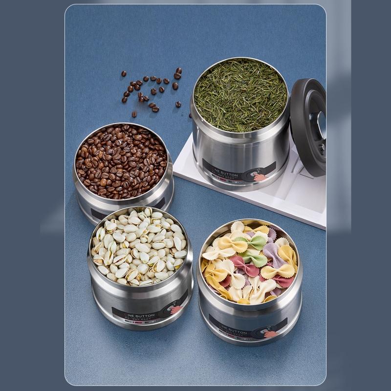 Stainless Steel Container Airtight Coffee Canister for The Kitchen Coffee Ground Grains Jar for Tea Coffee Sugar Storage