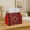 1pc Ethnic Tribal Tissue Box - Red Geometric Weaving Pattern Fabric Multi-Purpose Storage Organizer for Kitchen, Dining Table Decorative Napkin Holder