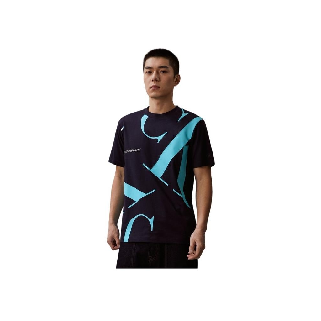 Calvin Klein Letter Print Cotton Breathable Short Sleeve T-Shirt Unisex T-Shirts Black Blue J317893-CHW