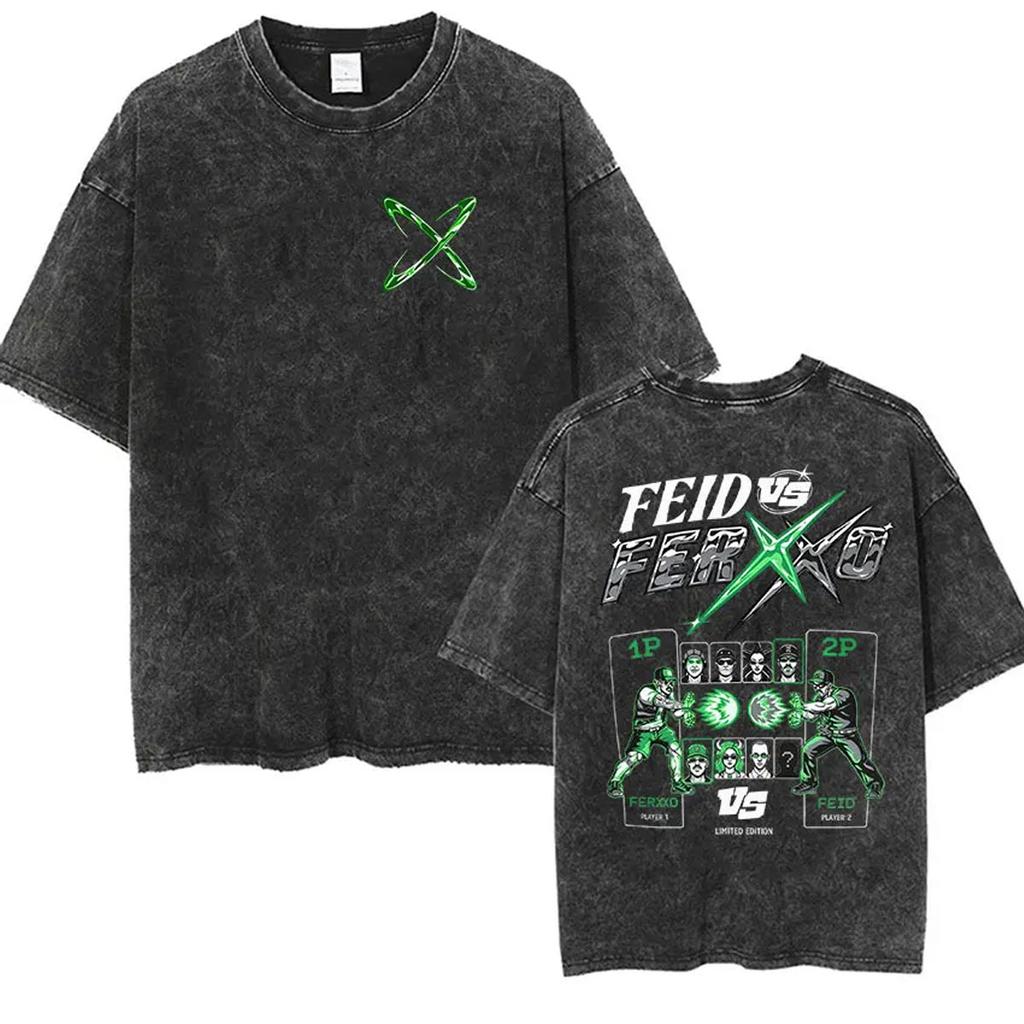Vintage Washed Feid VS Ferxxo Falxo Tour 2026 Graphic Tshirt Men Women Gothic Fashion High Quality Oversized T Shirt Streetwear