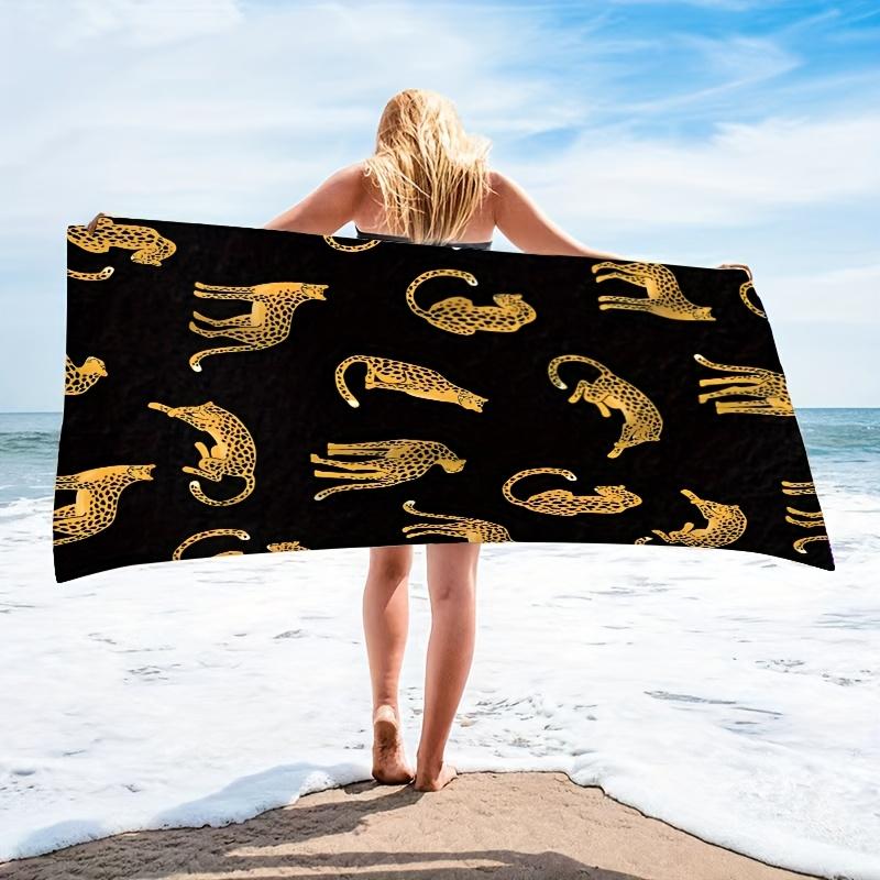 Golden Leopard Print Beach Towel Single Sided 2D Print Soft Absorbent Microfiber Towel For Pool Beach Bathroom Summer Chic Gift