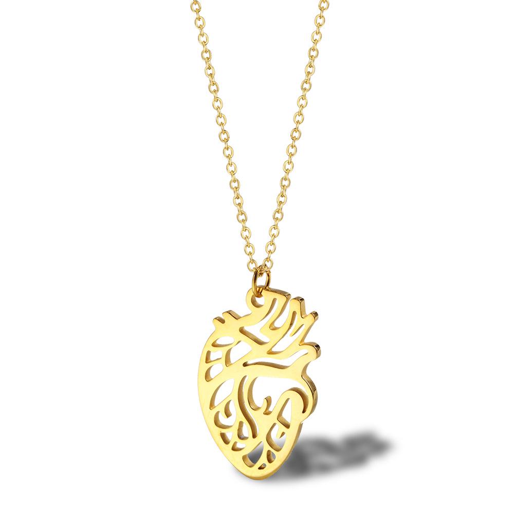 

18K Gold Titanium Heart & Organs Pendant Necklace - Minimalist Ladies Clavicle Chain Silver Necklace