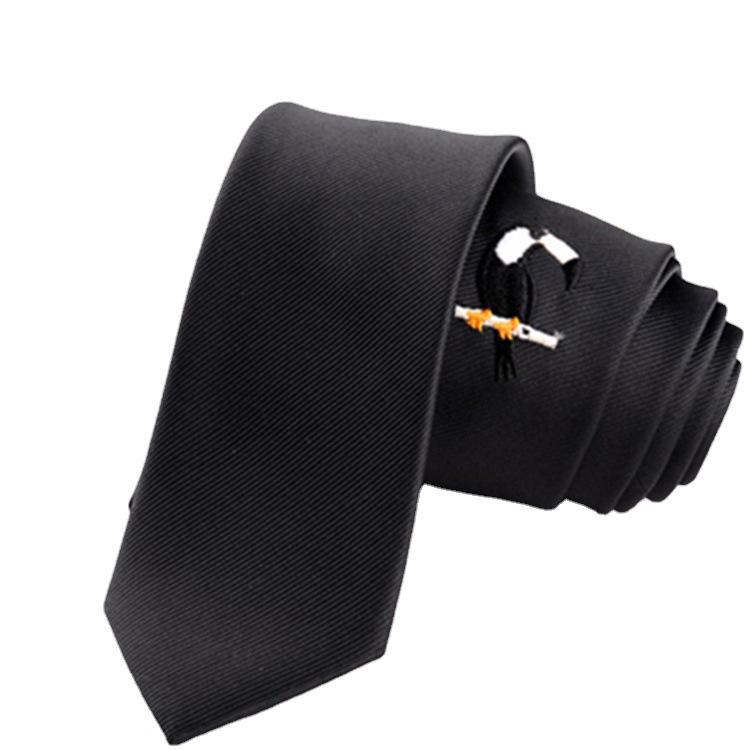 

Мужской черный галстук DK с вышивкой животных: Британский ретро-стиль без запутывания