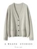 Women's Minimalist V-Neck Cashmere Cardigan - Buttoned, Thick, Wool Sweater Coat