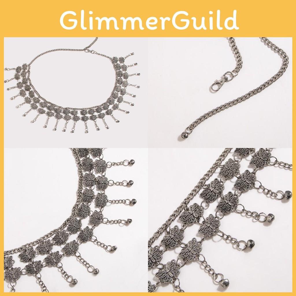 Butterfly Handcrafted Silver Belly Chain Women Jewelry With Engraving Vintage