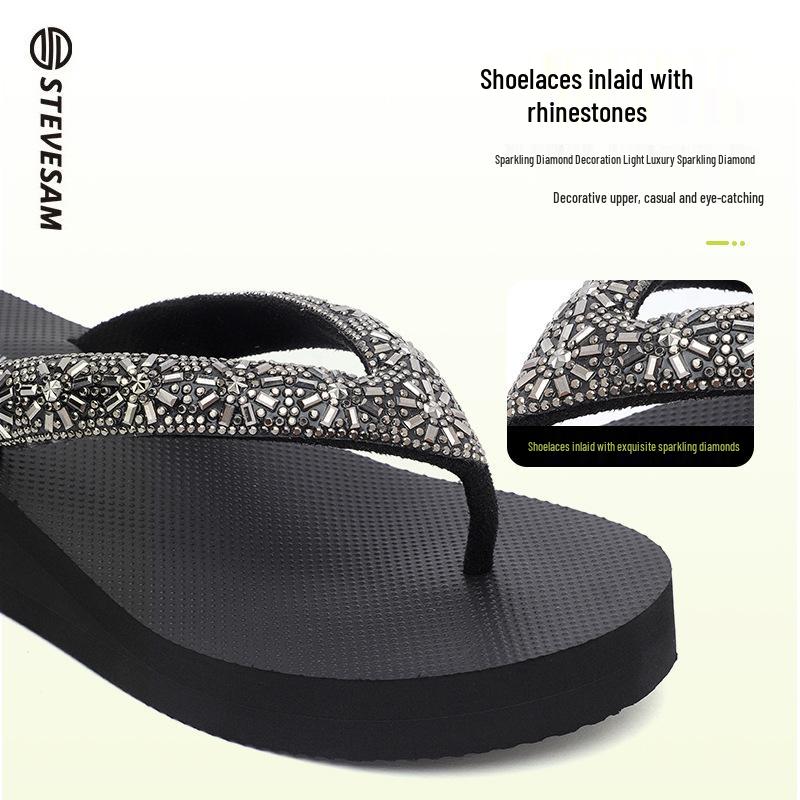 Dámské letní klínkové sandály s kamínky - Protiskluzové, Zvyšující výšku, Neformální plážové oblečení