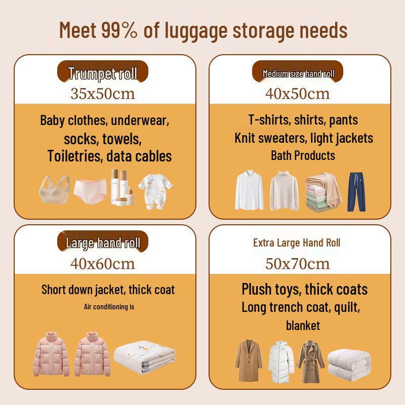 Hand-Rolled Vacuum Compression Travel Storage Bags - Portable & In Stock