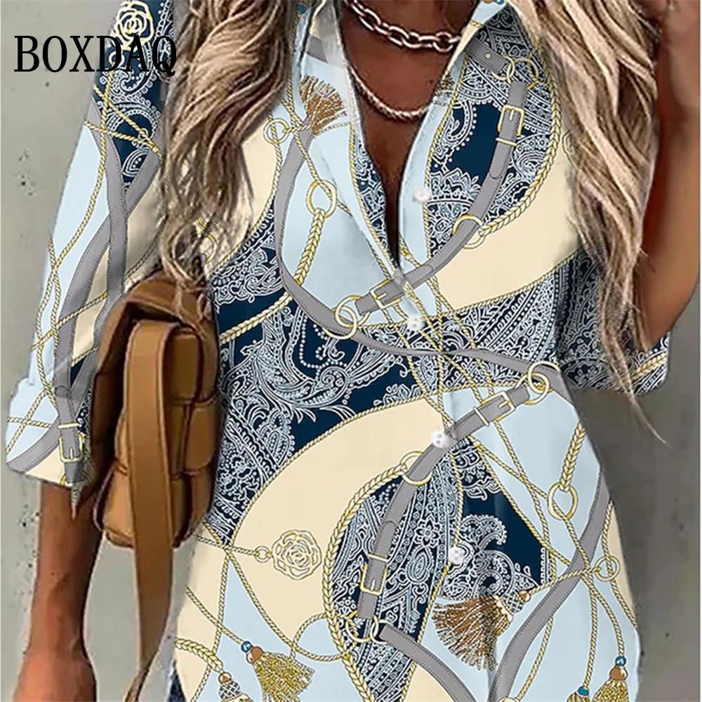 Spring Long Sleeve Button Shirts 3D Floral Printed Loose Lapel Shirt Vintage Women's Blouses Tops Summer Female Clothing 2026