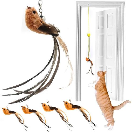 12 Pack Cat Wand Feather Toy Refills with Bells , Natural Feather Replacement for Interactive Teaser Toys, Colorful Wand Attachments, Durable and