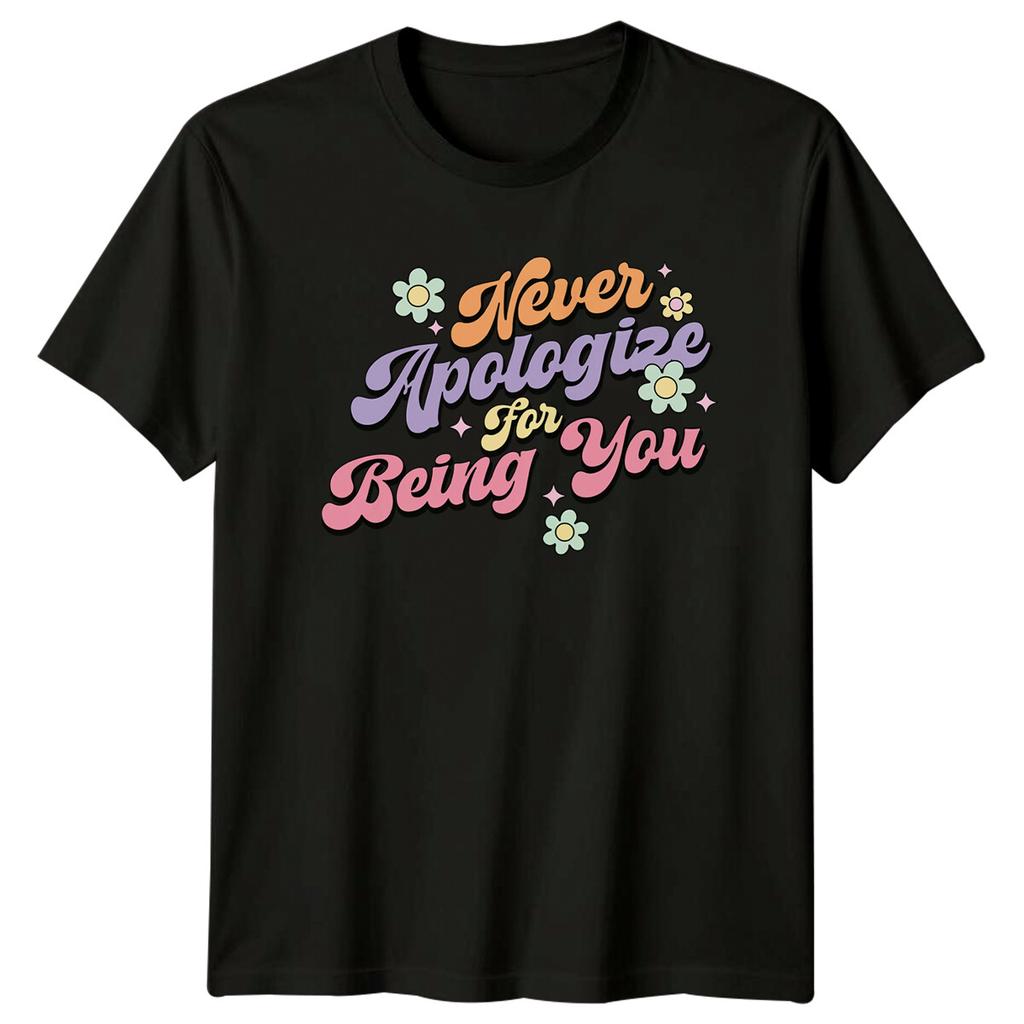Never Apologize for Being You Retro Groovy Feminist Slogan T-Shirt