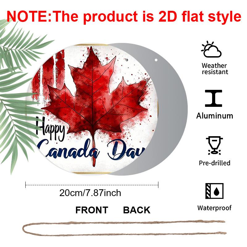 2D Flat, 1pc Patriotic Canada Day Round Aluminum Metal Sign, Watercolor Red Maple Leaf "Happy Canada Day" Design, Durable Weatherproof Wall Decor