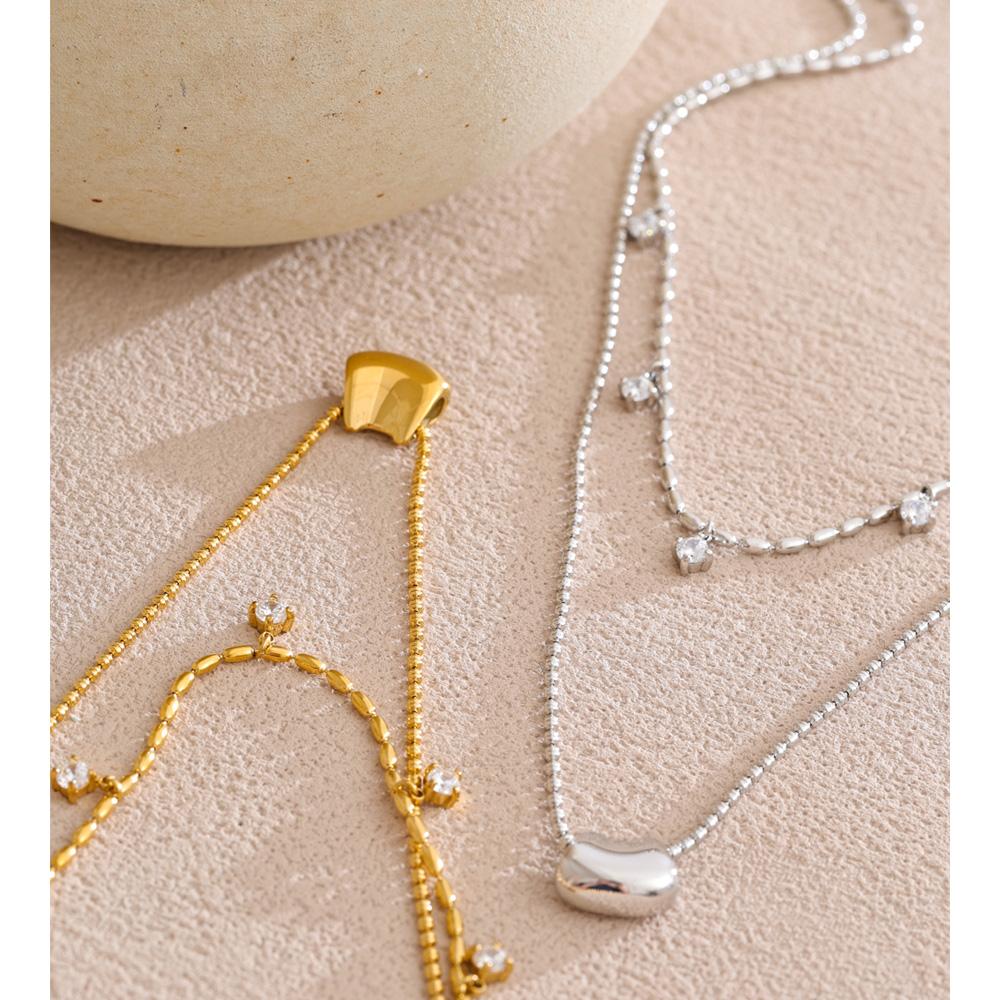 Eetit Luxury Fashion Double-Layer Zirconia Drop Exquisite Chain Overlay Necklace Stainless Steel Popular Pendant Collar Jewelry