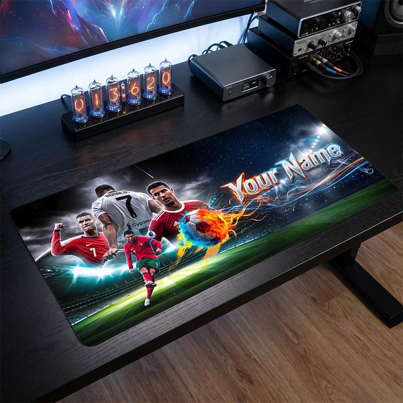 Tappetino Mouse Grande Personalizzato Cristiano Ronaldo, Stampa Testo Nome Personalizzato, Tappetino Scrivania Antiscivolo Logo Calcio Regalo Gaming