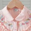Kids 100% Cotton Fly Ruffle Sleeve Blouse 2-8 Years Floral Embroidery Doll Collar Girls Button Shirt Summer Casual Tops