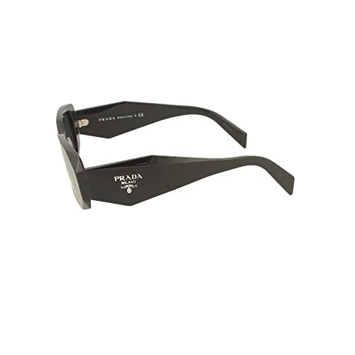 Prada PR 17WS 1AB5S0 Black Plastic Rectangular Sunglasses, Gray Lenses, Black, 49-20-145, Black/White, 49-20-145