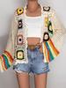 Vintage Rainbow Color Block Crochet Shawl Cardigan Loose Knit Top