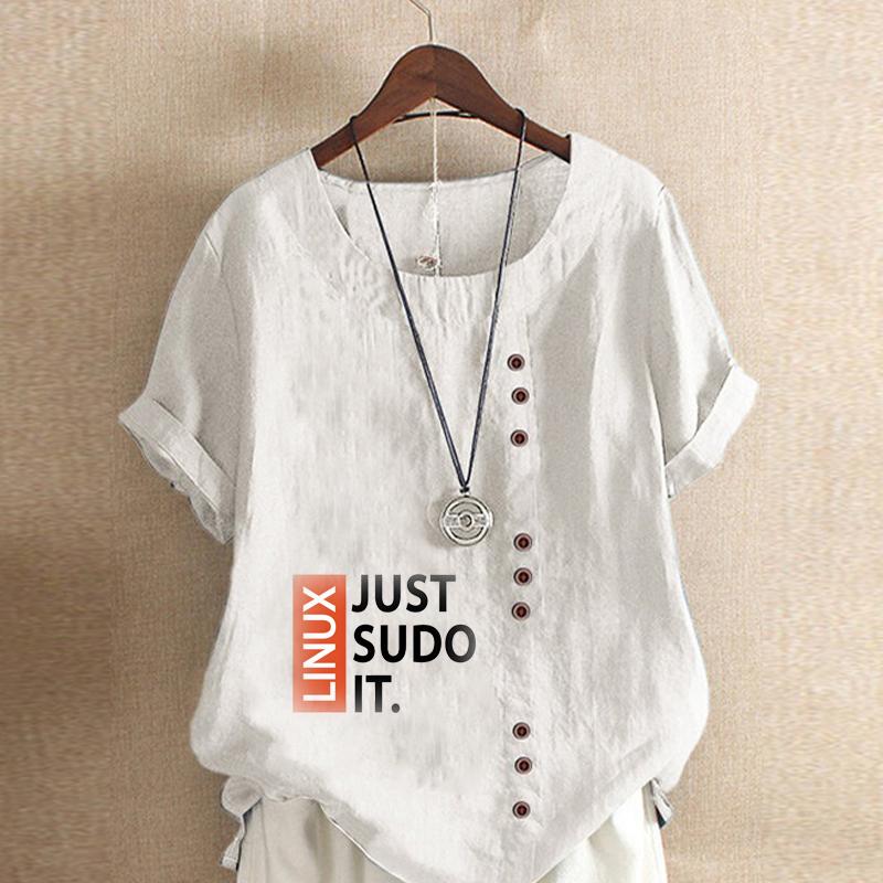 Women's Fashion Round Neck Short Sleeve T-shirt Casual Cotton Linen Graphic Shirt Leisure Loose English Letter Prined Summer Blouse Tops Plus Size
