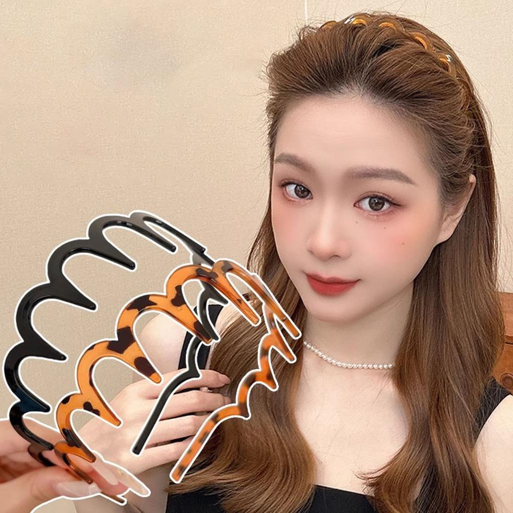 2Pcs Headband with Teeth Slip Resistant Wavy Plastic Hair Hoop Women Hairpiece Accessory For Festival Event Daily Use