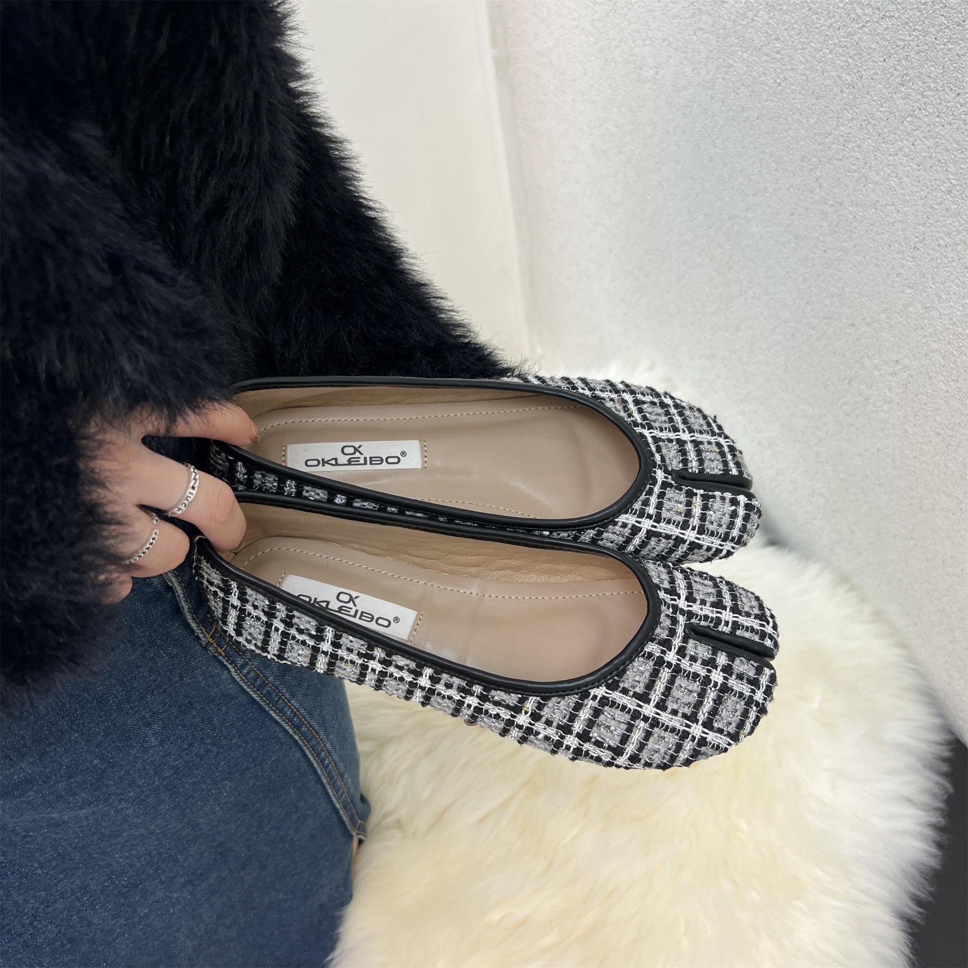 4 цвета женские туфли из клетчатой ткани в полоску Tabi Ninja Flats женские мокасины — фото 6