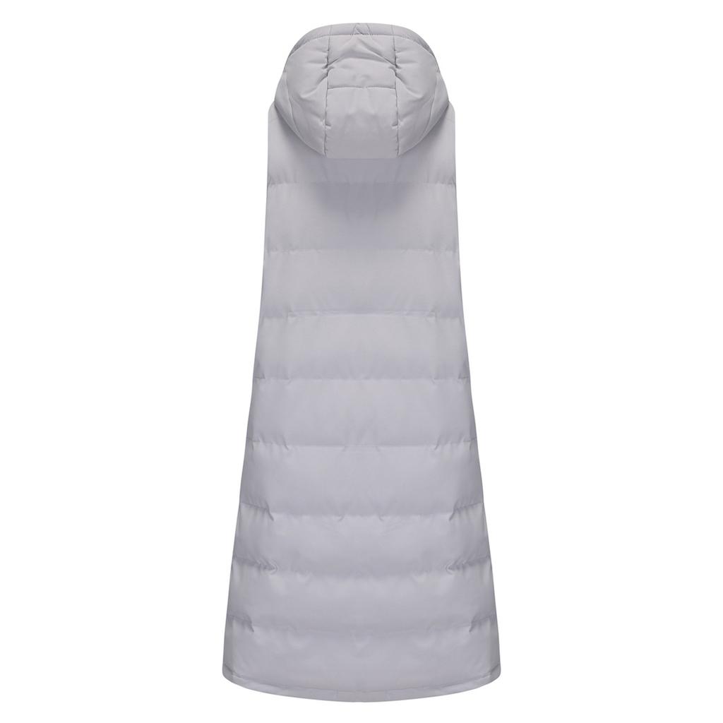 Fashionable Women's Hooded Sleeveless Vest Long Solid Color Zipper Padded Thickened Jacket
