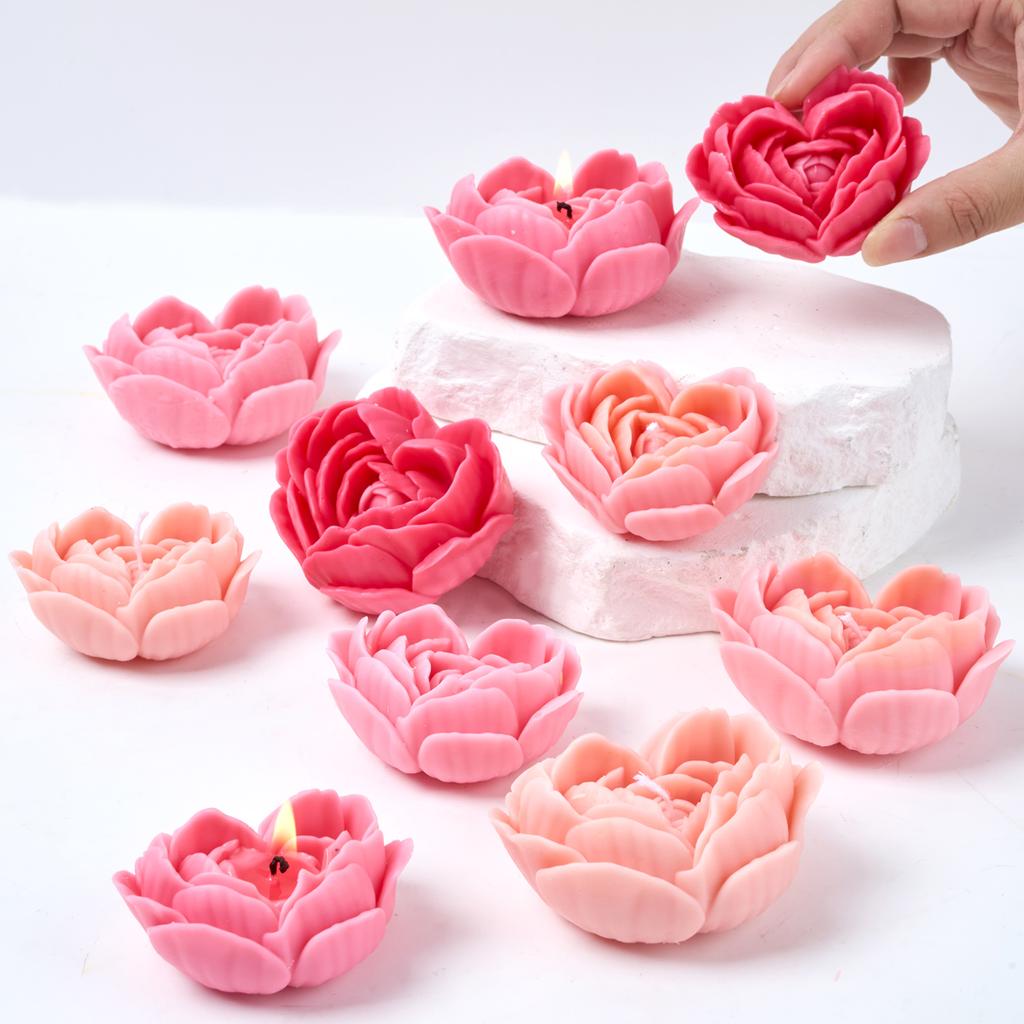 3D Kärleksformad Blomma Ljus Silikonform DIY Hjärta Ros Aromaljus Tvålformar Gips Harts Choklad Bakning Tillverkning Heminredning