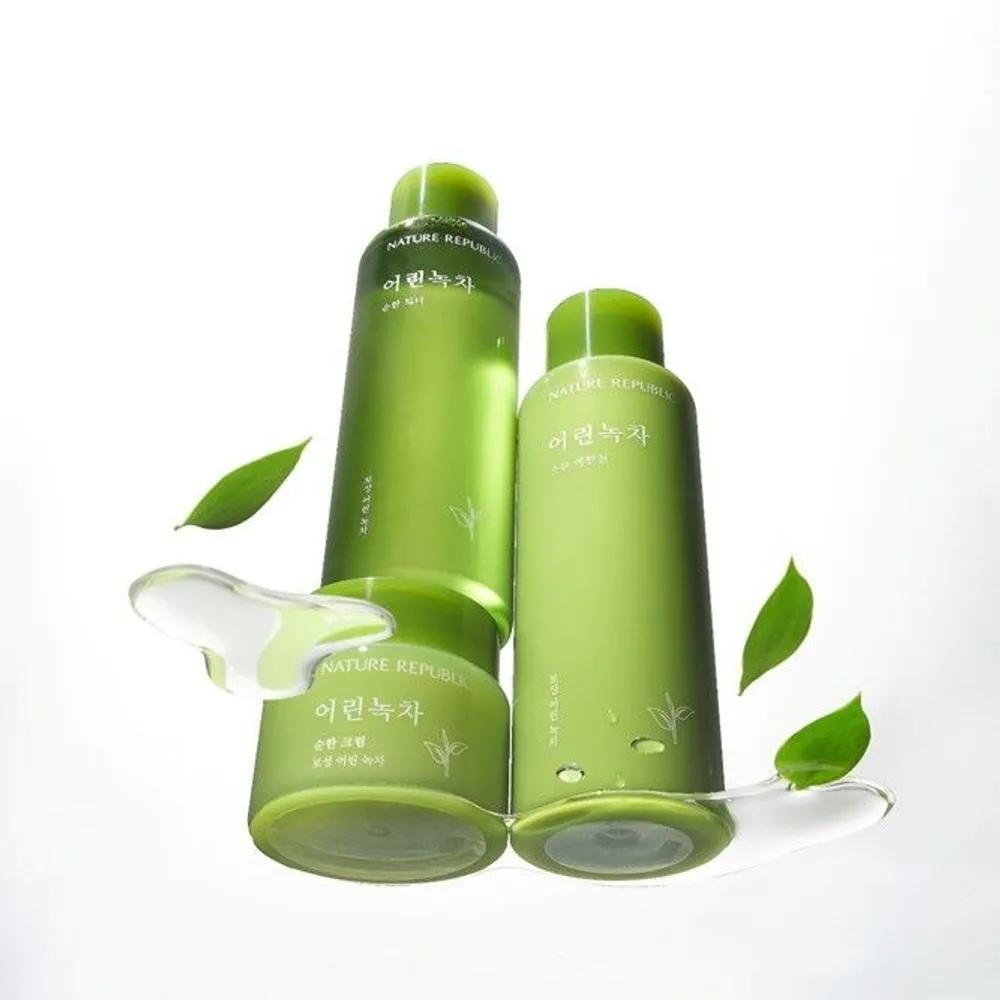3-Piece Set Nature Republic Young Green Tea Mild Toner 155ml + Emulsion 155ml + Cream 55ml Toner + Emulsion + Cream PK4429