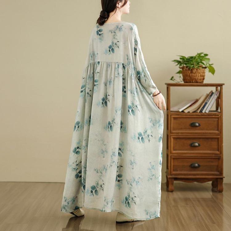 Spring  Vintage Floral Maxi Dress Loose Oversize Long Sleeve Casual Basic Printing Women Plus Size Long Dress