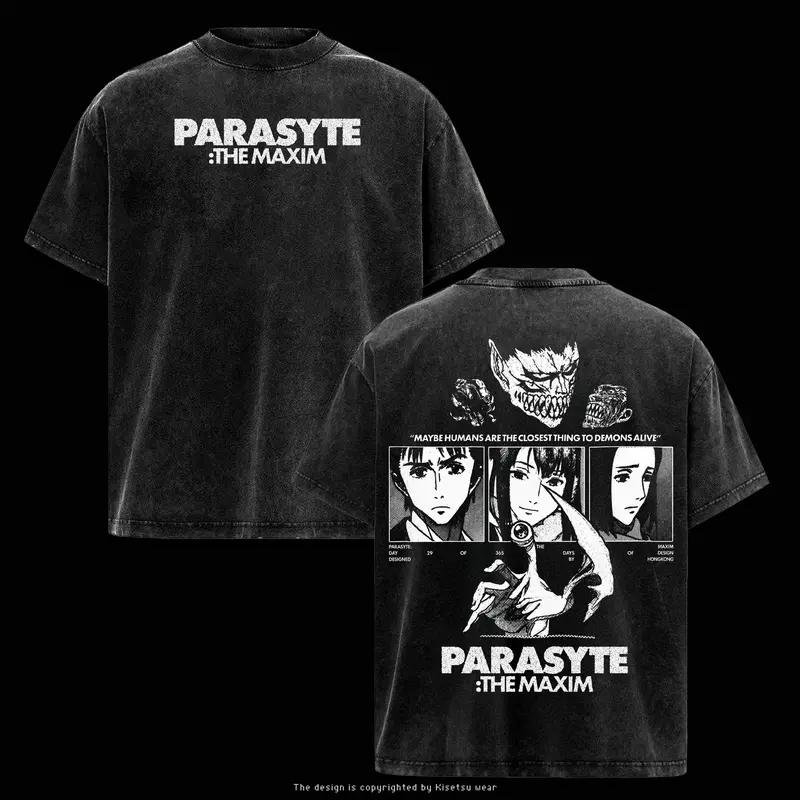 Izumi Shinichi Parasyte The Maxim Clothing Men Women Manga T-shirts Retro Washed T Shirt Casual Cotton Tee Harajuku Male Tshirt S чёрный