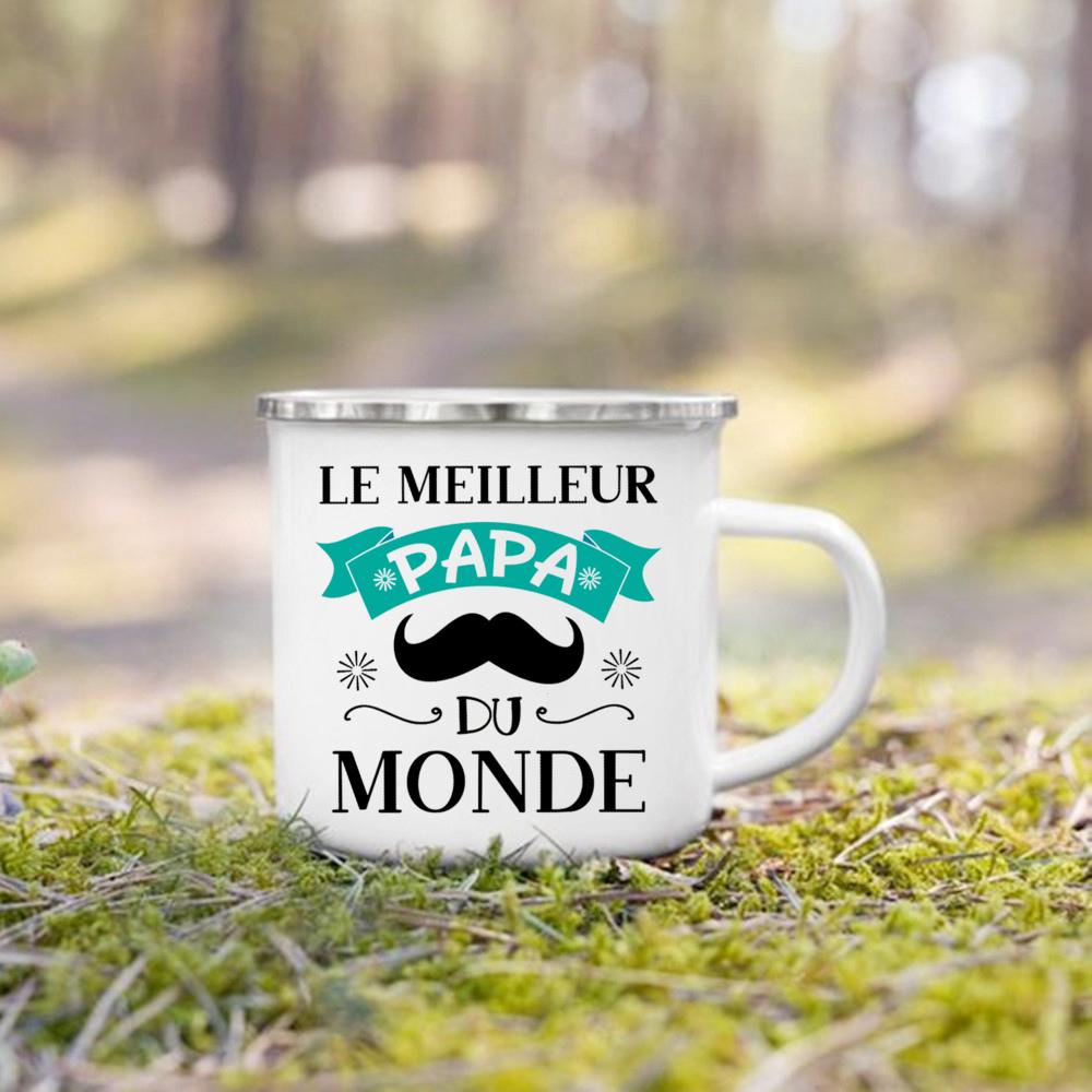 French Print Creative Coffee Cups Drinks Water Camping Cup Enamel Handle Mug Birthday Father's Day Mother's Day Gift for Mom Dad