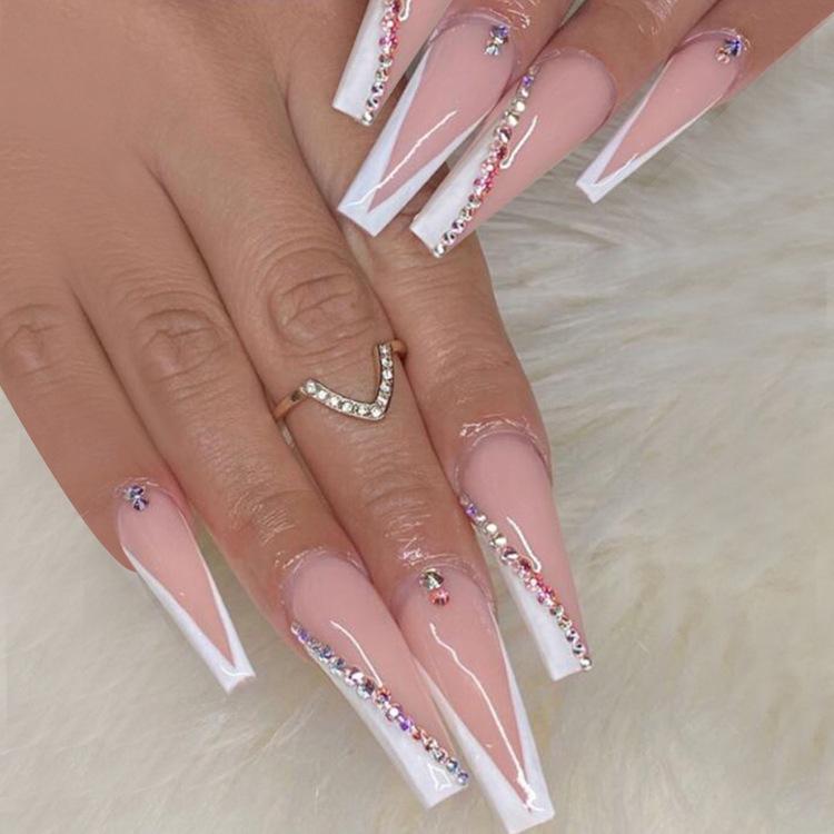 

24-Piece Box of Handmade White Line & Dot Ceramic False Nails