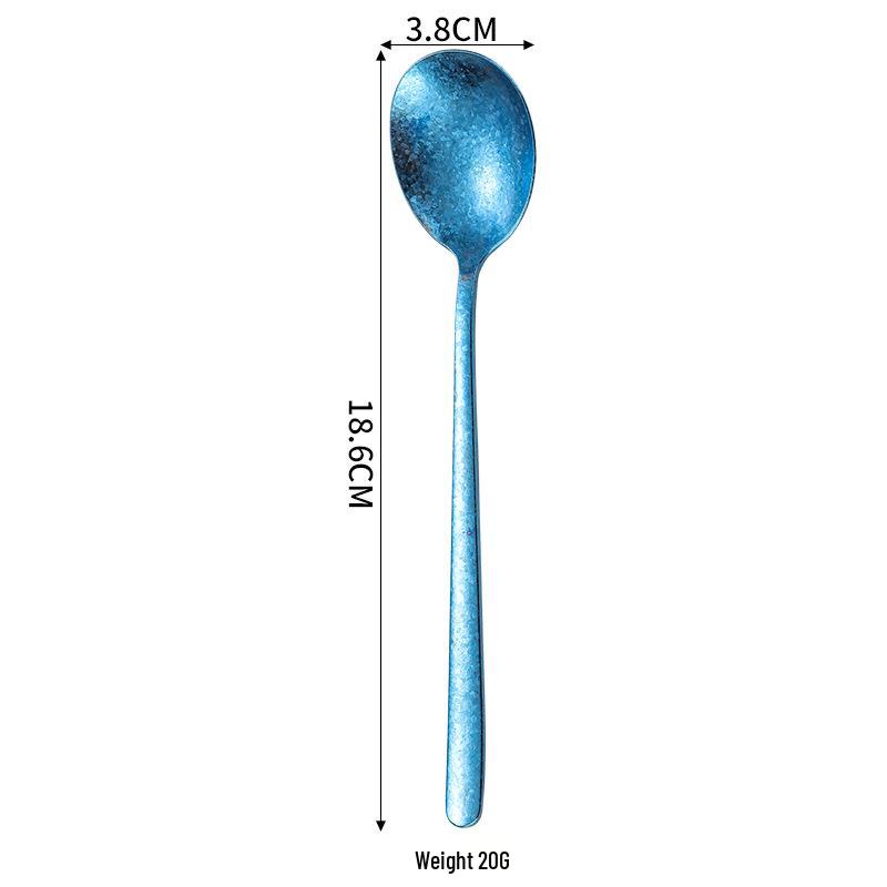 Korean Style Colorful Titanium Ice Flower Crystal Long Handle Dessert Spoon - Antibacterial Picnic Tableware