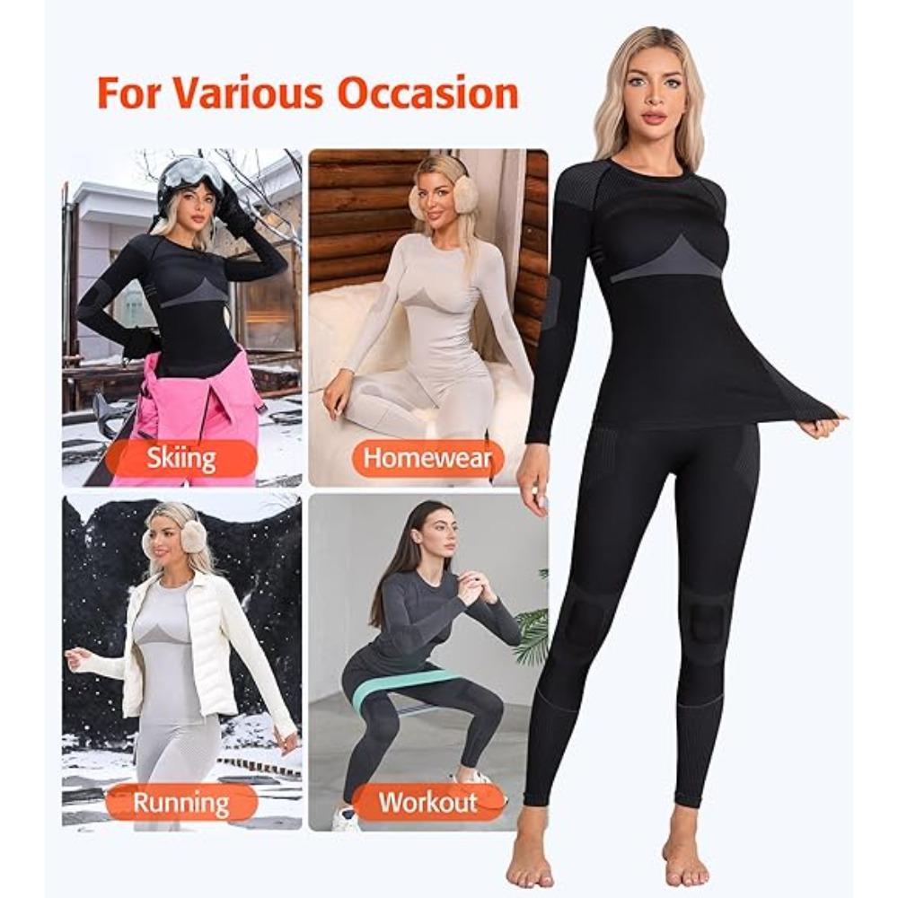 CHARMLEAKS Thermal Underwear Set for Women Long Johns Seamless Warm Base Layer Top & Bottom Ski Wear for Cold Weather