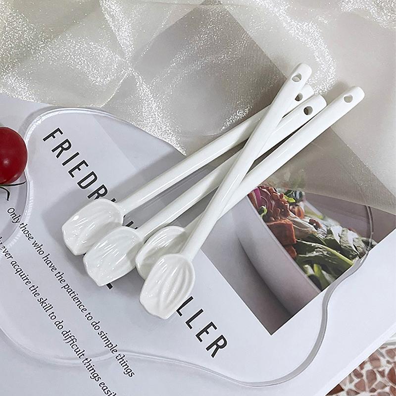 1Pc Tulip Ceramic Coffee Spoon Long Handle Ice Cream Spoon Dessert Milk Tea Honey Stick Stirring Tool