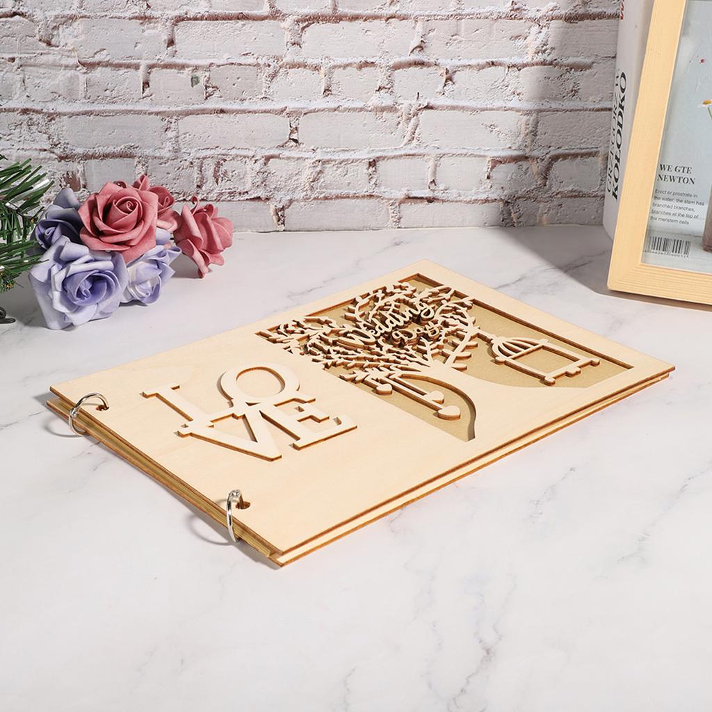 Wooden Wedding Guest Book Album Message Notebook for Wedding Engagement Decoration
