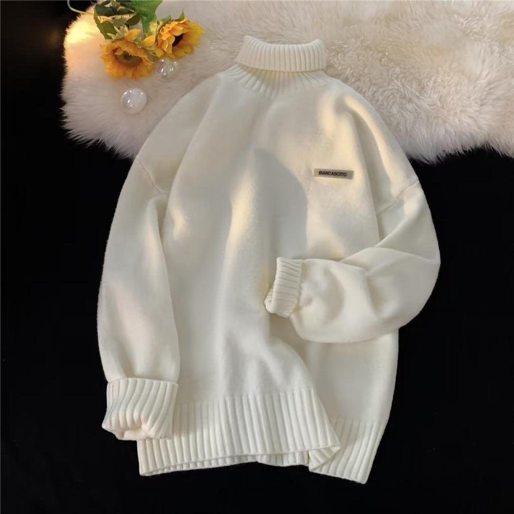 American Turtleneck Sweater Men's Autumn and Winter Thickened Loose Lazy Style High-end Knitted Sweater Japanese Retro Warm Interior