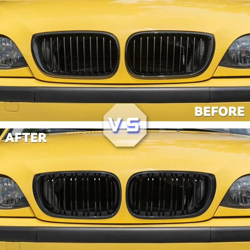 1Pair Car Front Kidney Grills Gloss Black Double Slat Hood Grill for BMW 3 Series E46 2002-2005 Racing Grille Car Replacement