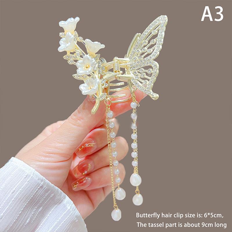

Butterfly Tassel Pearl Hair Claw Red Flower Festival Hairpin For Girls Ponytail Hair Clips Crab Women Accessories Gifts