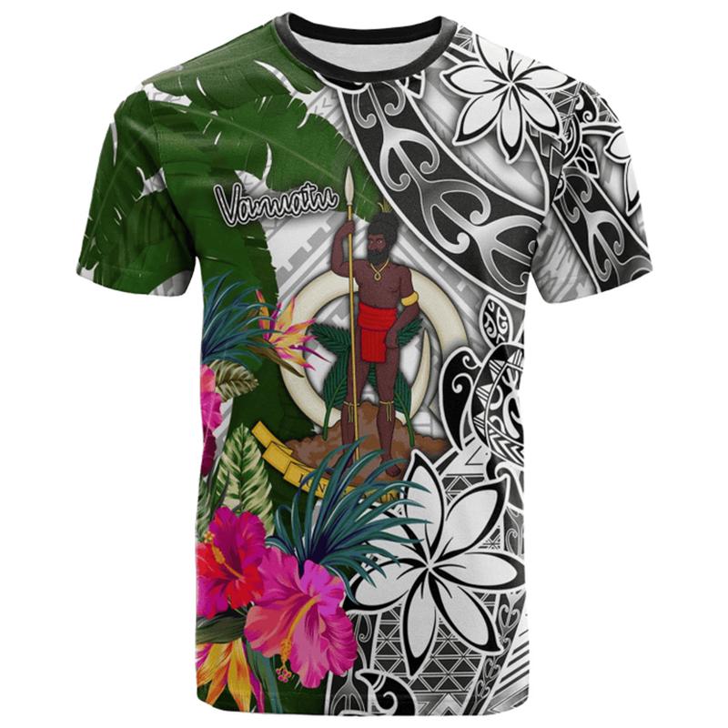 Vanuatu Flag VU National Men's T-shirts Casual Loose O Neck Short Sleeve Tops Tees Men's Clothing Oversized T shirts Streetwear