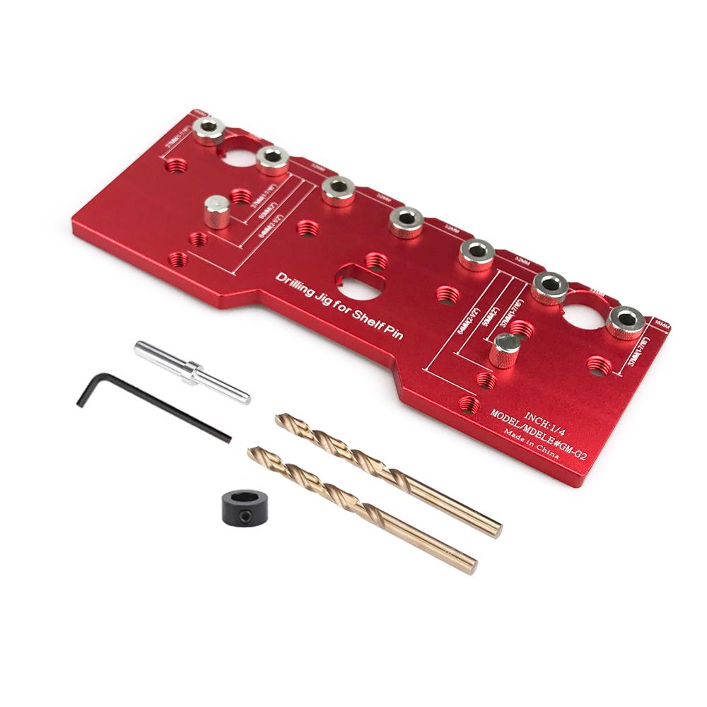 Red/black Shelf Pin Jig 1/4 Inch Aluminum Alloy Shelf Pin Drilling Jig Drill Guide for Straight Holes Shelf Pin Drilling Jig