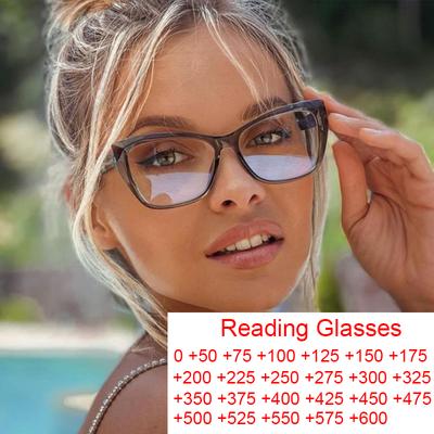 Optical Clear Reading Glasses For Vision +1 +1.5 +1.75 +2 Fashion Gray Eyeglasses Anti Blue Light Sexy Cat Eye Glasses Women
