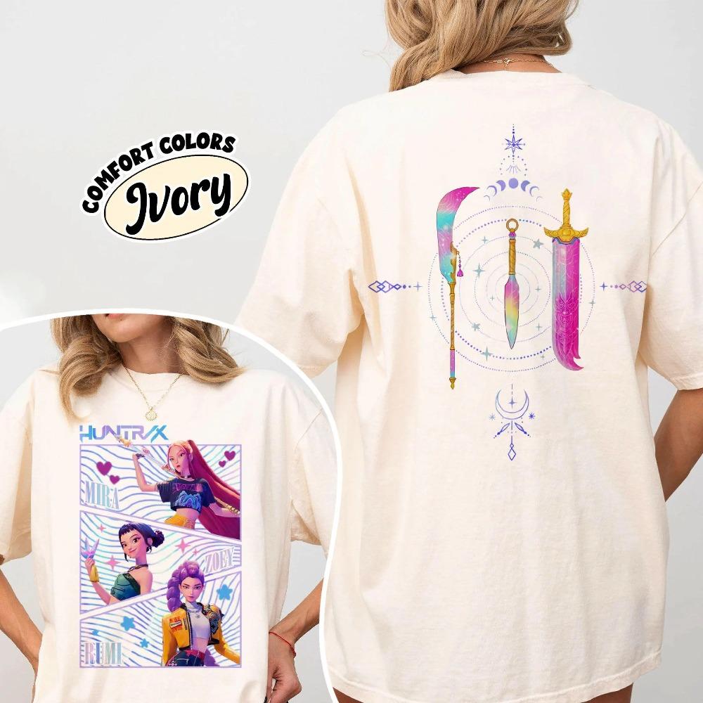 

Kpop Охотники на демонов Футболка Comfort Colors Подарок для женщины Jinu Манга Kpop Huntrix Значок Мерч Охотника на демонов Saja Футболка для фанаток XL