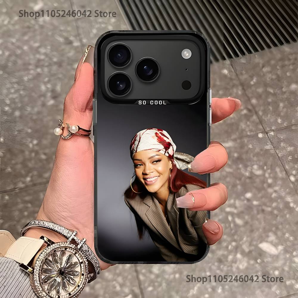 Singer R-Rihannas For iPhone 17,16,15,14,13,12,11,Pro,MAX,Plus Black Shockproof Candy Matte Cover