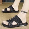 Premium Leather Sandals Summer Fashion Trend New Dual-purpose Driving Foot Cover One-word Drag Men's Travel Beach Shoes